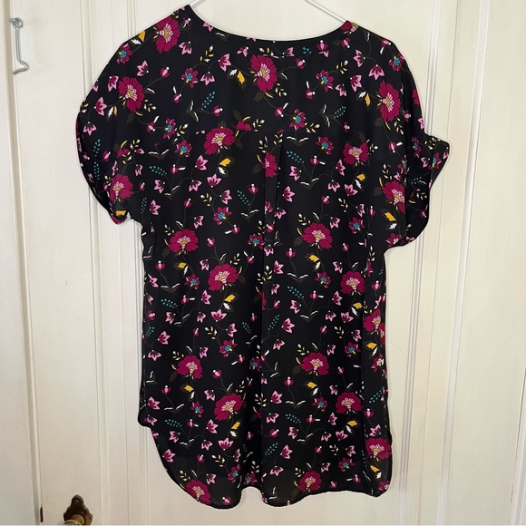 Talbots Womens Short Sleeve Blouse Top Shirt Split V-Neck Floral Multicolor L - Picture 6 of 6